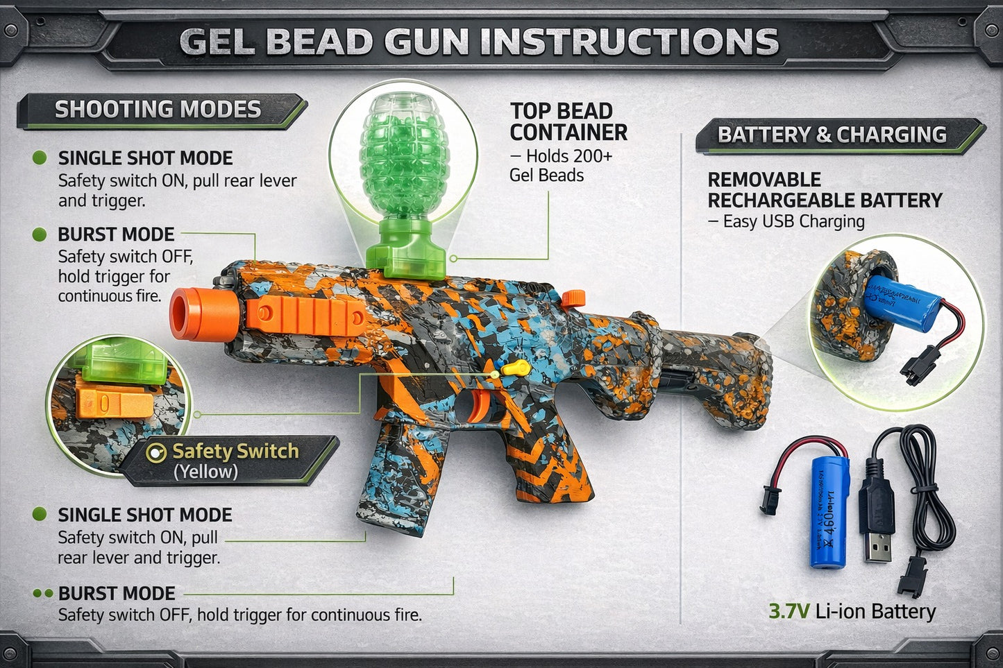 Soft Gel Bead Shooter with Colorful Camouflage Design